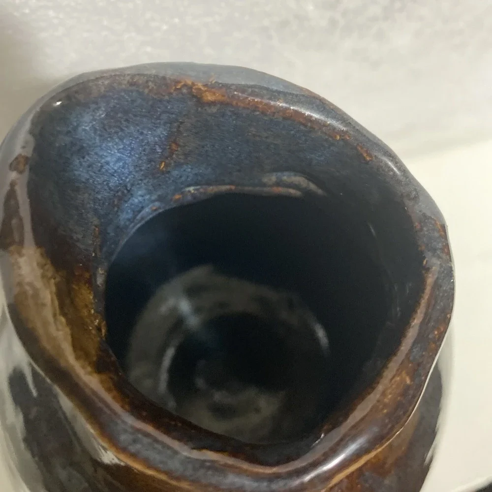 Studio Pottery Brown Glazed Bud Vase Handcrafted Signed AP Artist 6.5